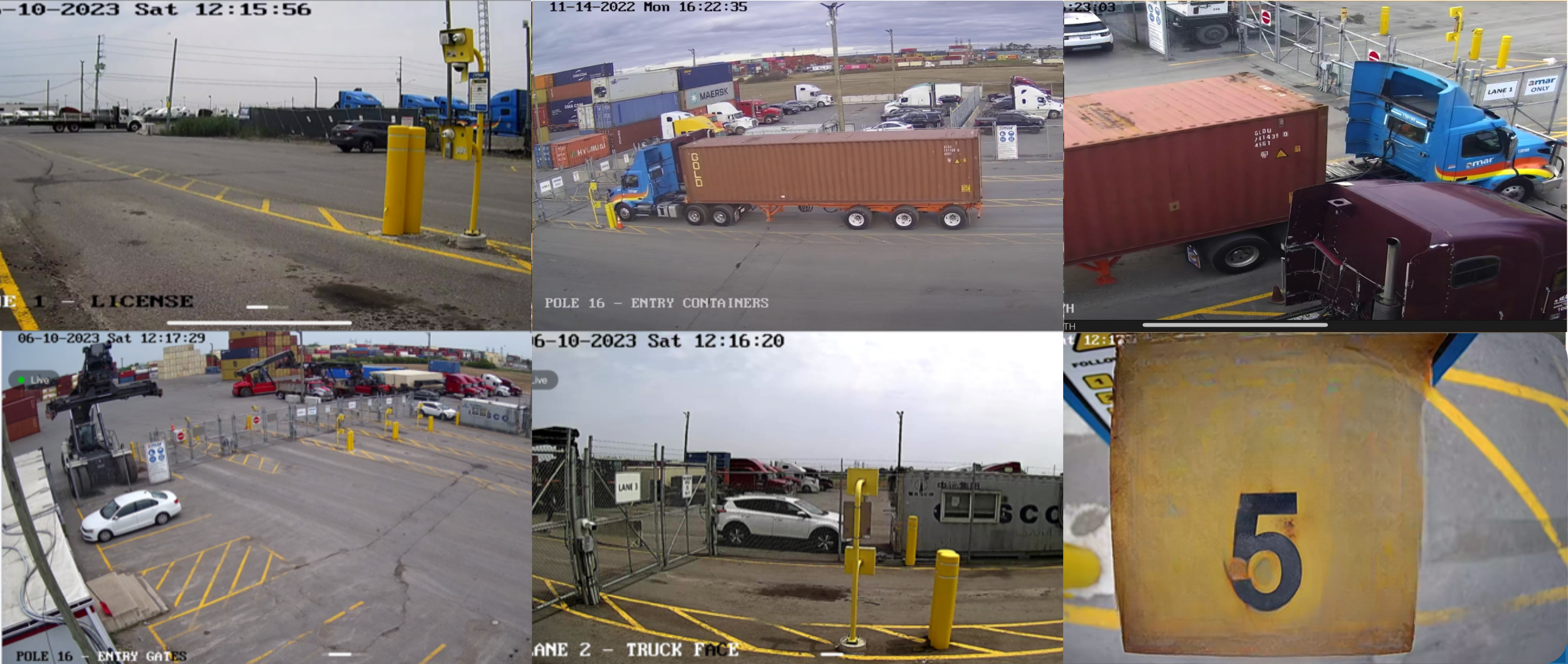 Banner with 6 security camera photos capturing Amar Group’s intensive container yard and terminal facility security features
