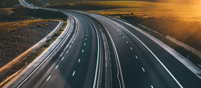Overhead view of vacant North American highway