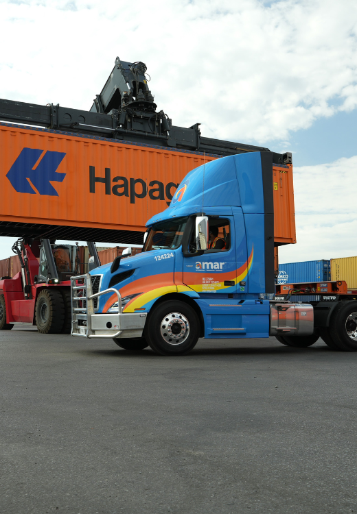 Amar Group reach stacker crane loading container onto chassis