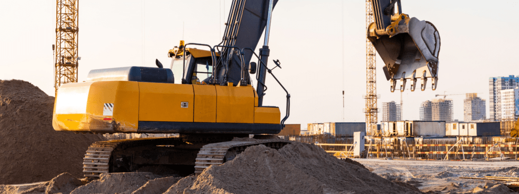 Excavator working on an industrial development site